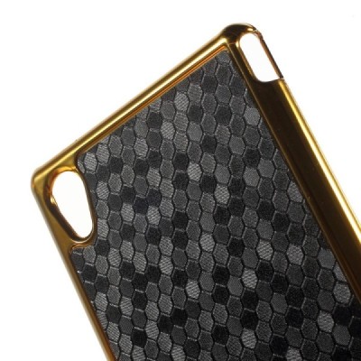 Sony Xperia M4 Aqua elegantiškas korėtas juodas raštuotas dėklas su auksiniais apvadais / Priedai.lt