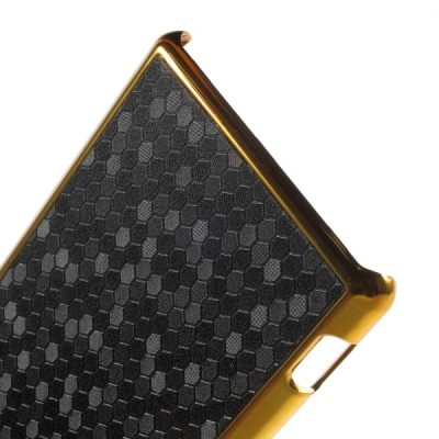 Sony Xperia M4 Aqua elegantiškas korėtas juodas raštuotas dėklas su auksiniais apvadais / Priedai.lt