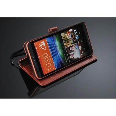 HTC Desire 820 atverčiamas rudas odinis dėklas - piniginė / Priedai.lt
