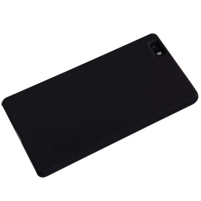 Huawei P8 Lite Nillkin Frosted Shield juodas plastikinis dėklas + apsauginė ekrano plėvelė / Priedai.lt