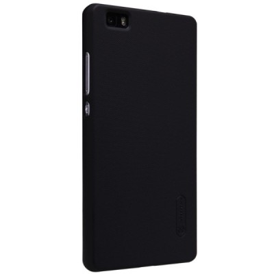 Huawei P8 Lite Nillkin Frosted Shield juodas plastikinis dėklas + apsauginė ekrano plėvelė / Priedai.lt