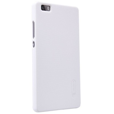 Huawei P8 Lite Nillkin Frosted Shield baltas plastikinis dėklas + apsauginė ekrano plėvelė / Priedai.lt