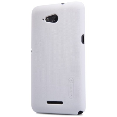 Sony Xperia E4g Nillkin Frosted Shield baltas plastikinis dėklas + apsauginė ekrano plėvelė / Priedai.lt