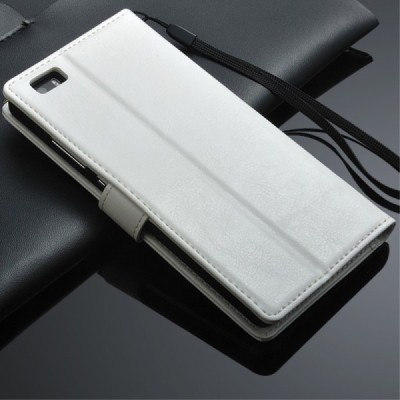 Huawei P8 Lite atverčiamas baltas odinis dėklas - piniginė / Priedai.lt