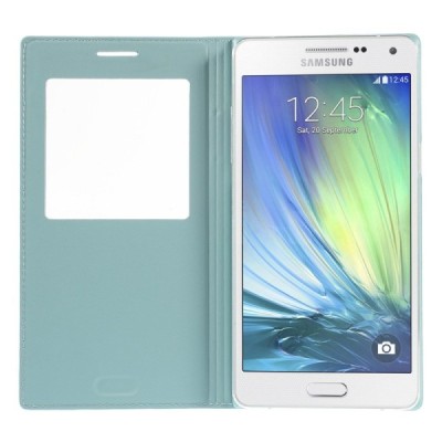 Samsung Galaxy A5 šviesiai mėlynas odinis atverčiamas „Smart Window“ dėklas su langeliu / Priedai.lt