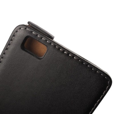 Huawei P8 Lite klasikinis vertikaliai atverčiamas juodas odinis dėklas / Priedai.lt