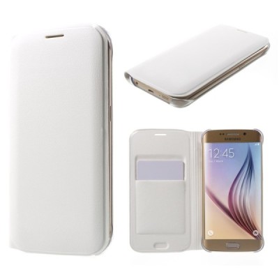 Samsung Galaxy S6 Edge baltas odinis atverčiamas Smart Wallet dėklas - piniginė / Priedai.lt