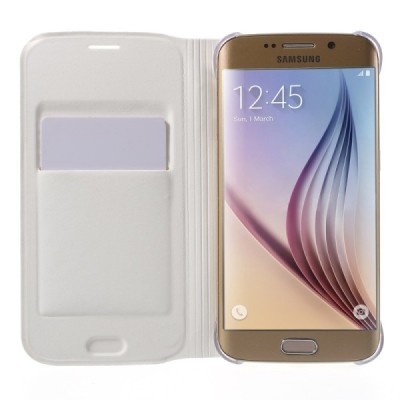 Samsung Galaxy S6 Edge baltas odinis atverčiamas Smart Wallet dėklas - piniginė / Priedai.lt