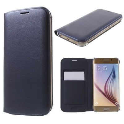 Samsung Galaxy S6 Edge mėlynas odinis atverčiamas Smart Wallet dėklas - piniginė / Priedai.lt