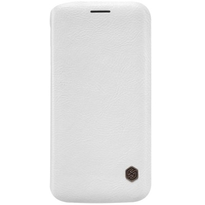 Prabangus „Nillkin“ Qin serijos baltas odinis atverčiamas Samsung Galaxy S6 Edge (G925) dėklas / Priedai.lt
