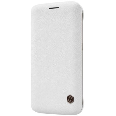 Prabangus „Nillkin“ Qin serijos baltas odinis atverčiamas Samsung Galaxy S6 Edge (G925) dėklas / Priedai.lt