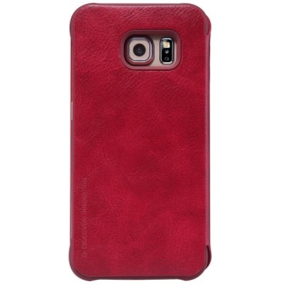Prabangus „Nillkin“ Qin serijos raudonas odinis atverčiamas Samsung Galaxy S6 Edge (G925) dėklas / Priedai.lt