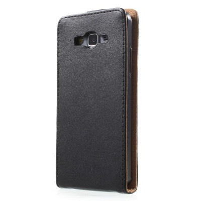 Samsung Galaxy Grand Prime (G530) klasikinis vertikaliai atverčiamas juodas odinis dėklas / Priedai.lt