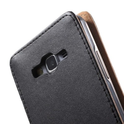 Samsung Galaxy Grand Prime (G530) klasikinis vertikaliai atverčiamas juodas odinis dėklas / Priedai.lt