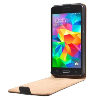 Samsung Galaxy Grand Prime (G530) klasikinis vertikaliai atverčiamas juodas odinis dėklas / Priedai.lt