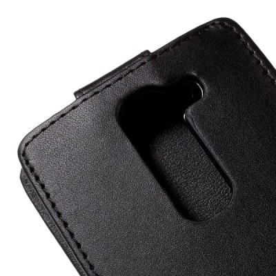 LG G4c (H525) klasikinis vertikaliai atverčiamas juodas odinis dėklas / Priedai.lt