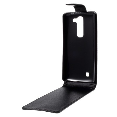 LG G4c (H525) klasikinis vertikaliai atverčiamas juodas odinis dėklas / Priedai.lt