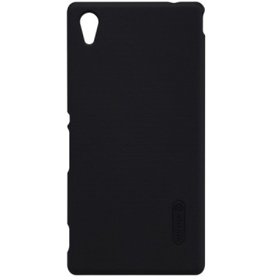 Sony Xperia M4 Aqua Nillkin Frosted Shield juodas plastikinis dėklas + apsauginė ekrano plėvelė / Priedai.lt