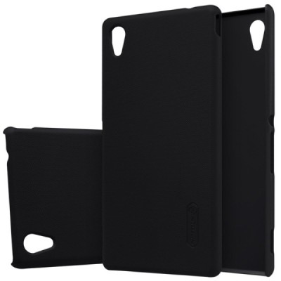 Sony Xperia M4 Aqua Nillkin Frosted Shield juodas plastikinis dėklas + apsauginė ekrano plėvelė / Priedai.lt