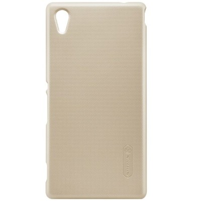 Sony Xperia M4 Aqua Nillkin Frosted Shield auksinis plastikinis dėklas + apsauginė ekrano plėvelė / Priedai.lt