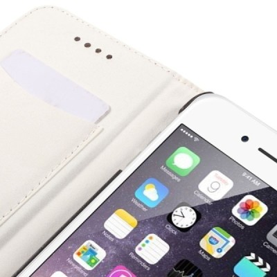 Apple iPhone 6 Plus solidus atverčiamas smėlio (dramblio kaulo) spalvos odinis dėklas - knygutė / Priedai.lt