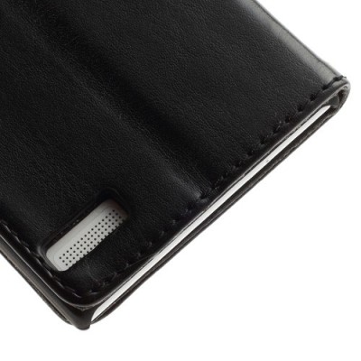 Odinis atverčiamas juodas Huawei Ascend P6 dėklas (piniginė) / Priedai.lt
