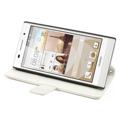 Odinis atverčiamas baltas Huawei Ascend P6 dėklas (piniginė) / Priedai.lt