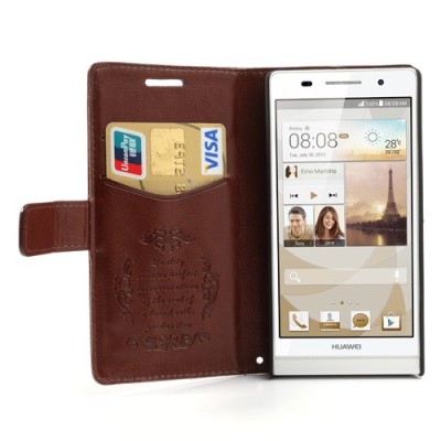 Odinis atverčiamas rudas Huawei Ascend P6 dėklas (piniginė) / Priedai.lt