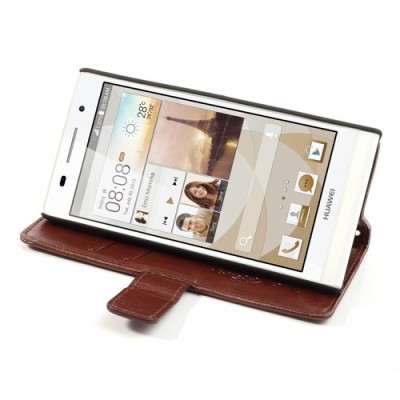 Odinis atverčiamas rudas Huawei Ascend P6 dėklas (piniginė) / Priedai.lt