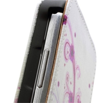 Vertikaliai atverčiamas baltas gėlėtas Samsung Galaxy S Duos 2 S7582, S Duos S7562, Trend S7560, Trend Plus S7580 dėklas / Pried