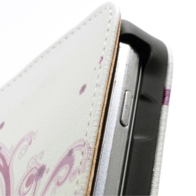 Vertikaliai atverčiamas baltas gėlėtas Samsung Galaxy S Duos 2 S7582, S Duos S7562, Trend S7560, Trend Plus S7580 dėklas / Pried