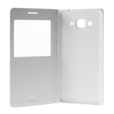 Samsung Galaxy Grand Prime (G530) baltas odinis atverčiamas „Smart Window“ dėklas su langeliu / Priedai.lt
