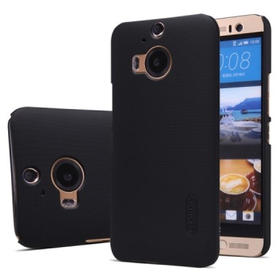 HTC One M9+ Plus Nillkin Frosted Shield juodas plastikinis dėklas + apsauginė ekrano plėvelė / Priedai.lt