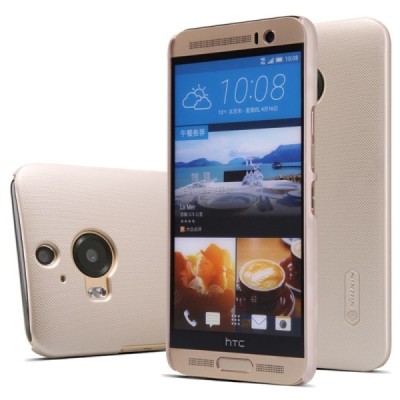 HTC One M9+ Plus Nillkin Frosted Shield auksinis plastikinis dėklas + apsauginė ekrano plėvelė / Priedai.lt