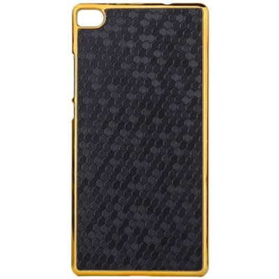 Huawei P8 elegantiškas korėtas juodas raštuotas dėklas su auksiniais apvadais / Priedai.lt