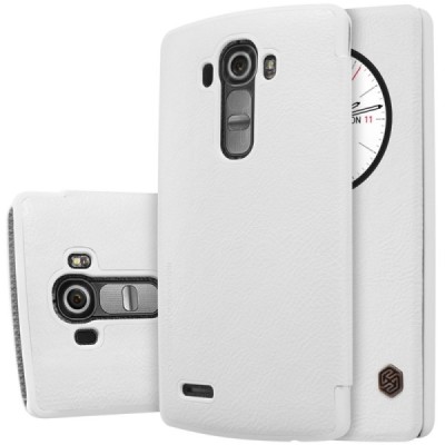 Prabangus „Nillkin“ Qin serijos baltas odinis atverčiamas LG G4 (H815) dėklas / Priedai.lt