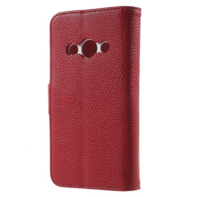 Samsung Galaxy Xcover 3 (G388) atverčiamas raudonas odinis Litchi dėklas - piniginė / Priedai.lt