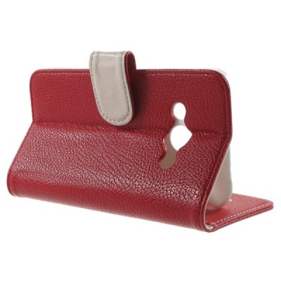Samsung Galaxy Xcover 3 (G388) atverčiamas raudonas odinis Litchi dėklas - piniginė / Priedai.lt