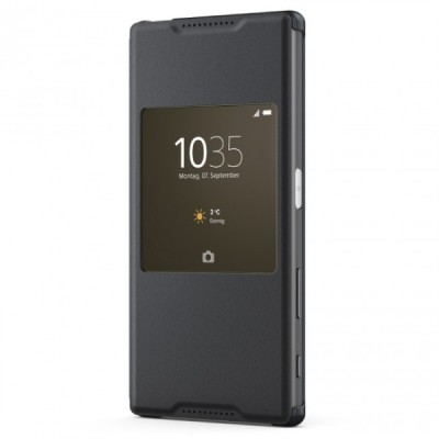 Oficialius Sony Xperia Z5 Style Cover Window juodas atverčiamas dėklas SCR42 / Priedai.lt