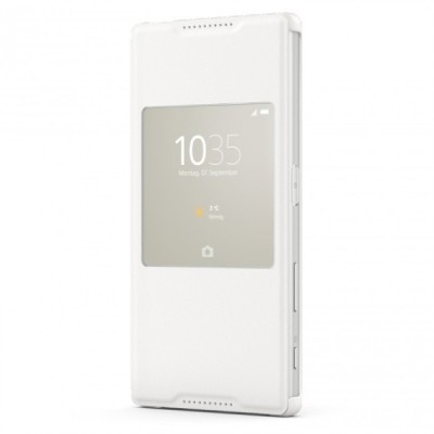 Oficialius Sony Xperia Z5 Style Cover Window baltas atverčiamas dėklas SCR42 / Priedai.lt