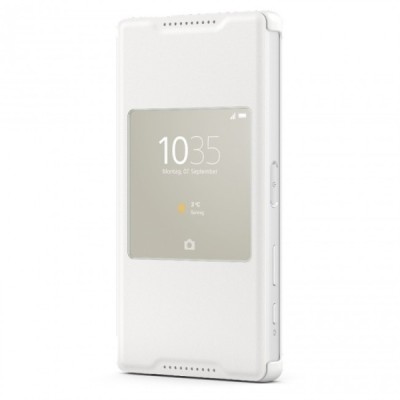 Oficialius Sony Xperia Z5 Compact Style Cover Window baltas atverčiamas dėklas SCR44 / Priedai.lt