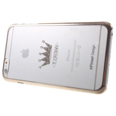 Apple iPhone 6s Plus X-Fitted Crystal T Crown Swarovski plastikinis skaidrus permatomas auksinis dėklas su kristalais / Priedai.