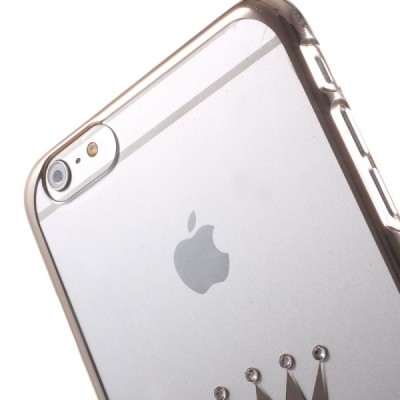 Apple iPhone 6s Plus X-Fitted Crystal T Crown Swarovski plastikinis skaidrus permatomas auksinis dėklas su kristalais / Priedai.