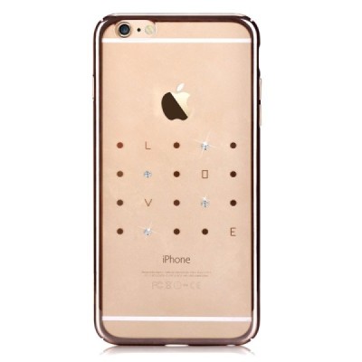 Apple iPhone 6 (6s) Devia Crystal Love Swarovski plastikinis skaidrus permatomas auksinis dėklas su kristalais / Priedai.lt