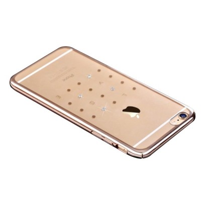 Apple iPhone 6 (6s) Devia Crystal Love Swarovski plastikinis skaidrus permatomas auksinis dėklas su kristalais / Priedai.lt