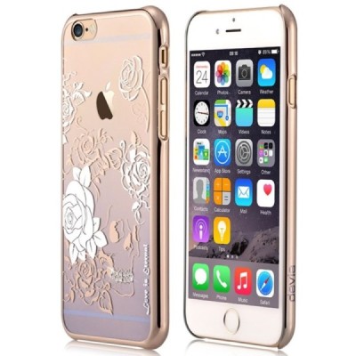 Apple iPhone 6 (6s) Devia Crystal Charm Swarovski plastikinis skaidrus permatomas auksinis (violetinis) dėklas su kristalais / P