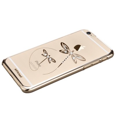 Apple iPhone 6 (6s) X-Fitted Crystal Dragonfly Swarovski plastikinis skaidrus permatomas auksinis dėklas su kristalais / Priedai