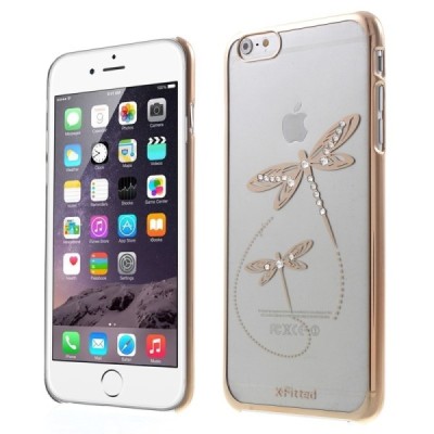 Apple iPhone 6 (6s) X-Fitted Crystal Dragonfly Swarovski plastikinis skaidrus permatomas auksinis dėklas su kristalais / Priedai