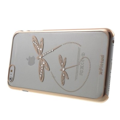 Apple iPhone 6 (6s) X-Fitted Crystal Dragonfly Swarovski plastikinis skaidrus permatomas auksinis dėklas su kristalais / Priedai