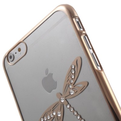 Apple iPhone 6 (6s) X-Fitted Crystal Dragonfly Swarovski plastikinis skaidrus permatomas auksinis dėklas su kristalais / Priedai